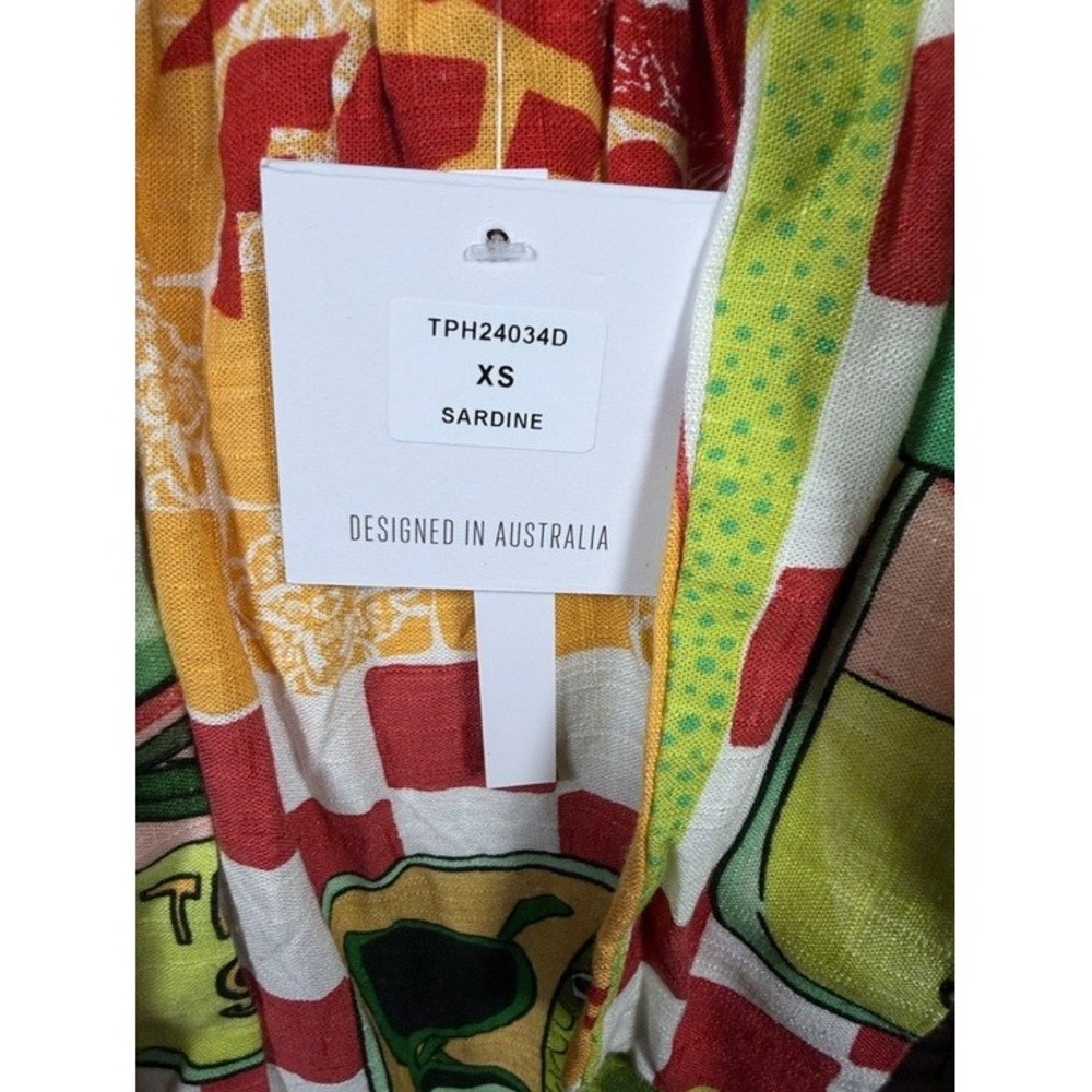 Paper Heart Sardine Print Strapless Maxi Dress XS Linen Blend TPH24034D Multi - Picture 8 of 10